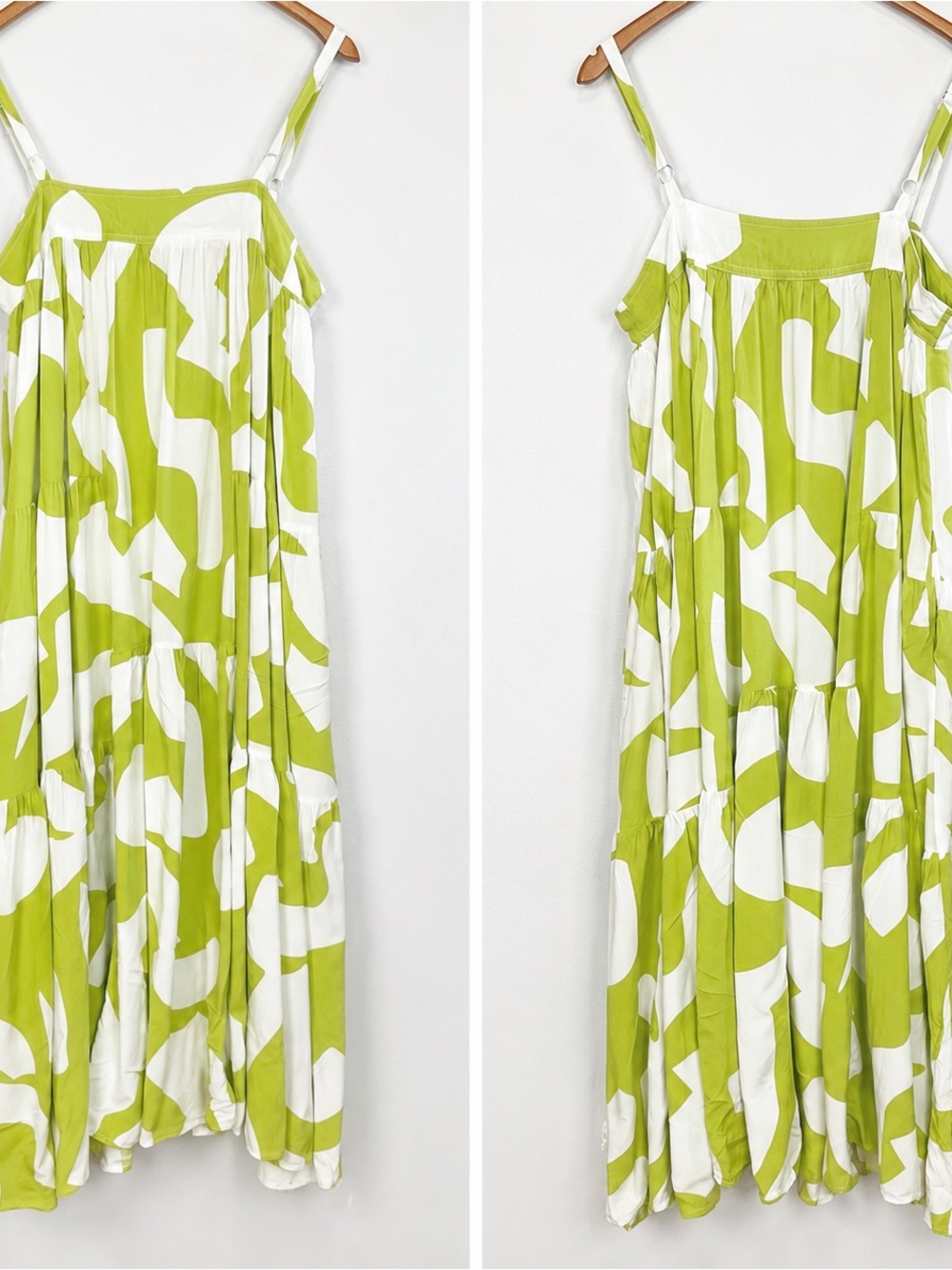 Abel The Label Green & White Abstract Print Tiered Maxi Dress Size L - Picture 2 of 5